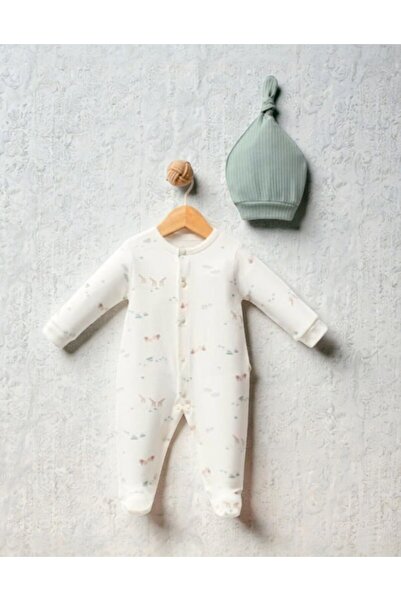 Bubbles بدلة أطفال من القطن العضوي 100% بنمط الغابة مع أحذية مدمجة