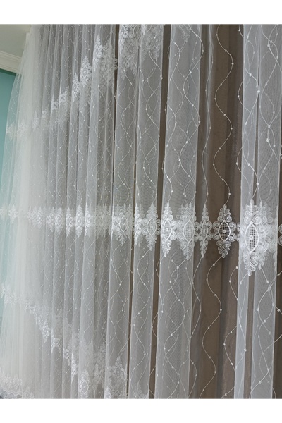 ilora home Brode damaks yeni sezon ütü istemez nakışlı perde 1/3 kat sık pileli