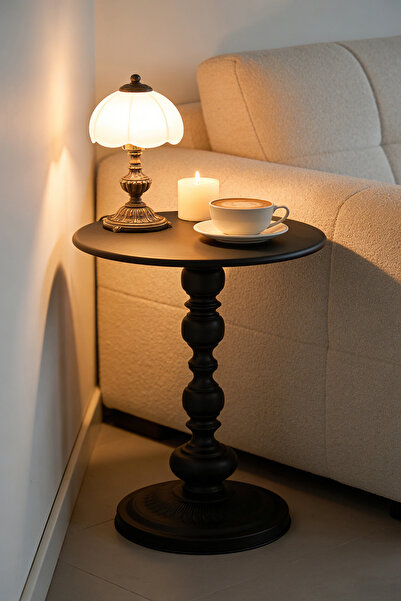 dida-cosmos طاولة جانبية كلاسيكية مستديرة بقاعدة سوداء - طاولة جانبية أنيقة ل...