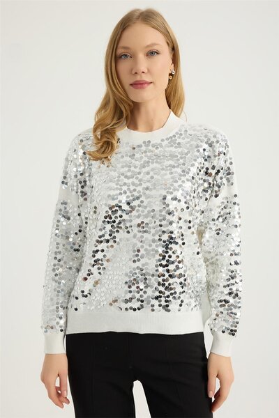 HomeStore Dik Yaka Pul Payetli Triko