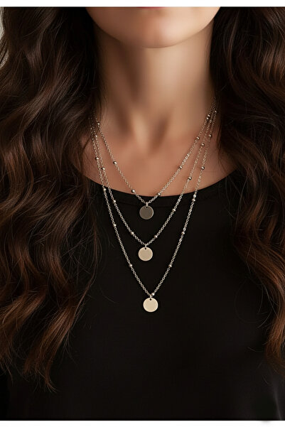 Gistoria Gümüş Renk Top Zincirli Pullu Katlı Kolye