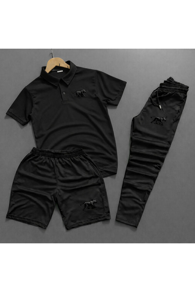 NOFLEN Set de pantaloni scurți și trening cu guler polo și imprimeu BULL, 3 p...