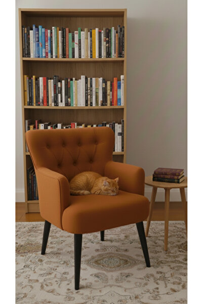 WATERYBROOK Tekli Berjer Koltuk - Kapitoneli Babyface Kumaş - Siyah Ahşap Aya...