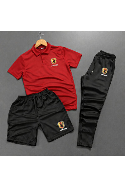 NOFLEN Set de pantaloni scurți și trening cu imprimeu JAPAN, cu guler polo, 3...