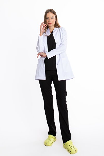 uçak iş giyim White Stretch Fabric Tunic Length High Collar Women's Doctor Nu...