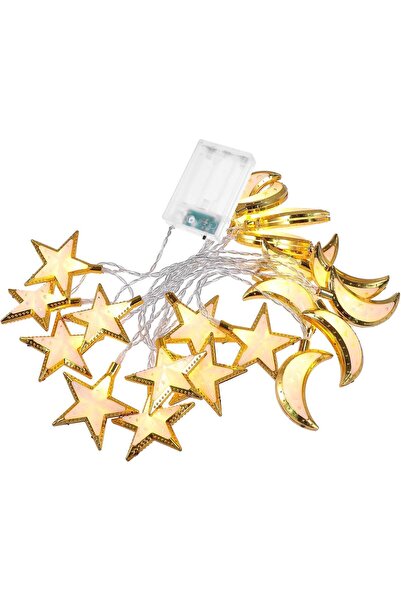 Generic 3-meter Ramadan LED string lights - 20 crescent and golden star-shape...