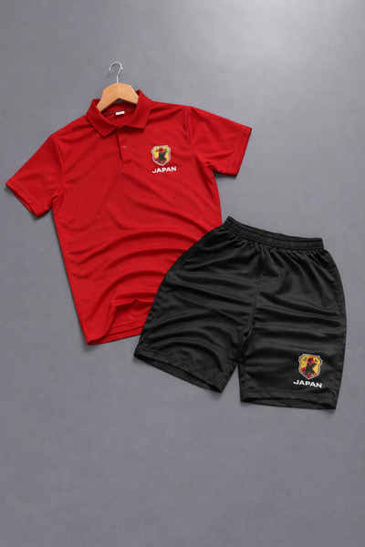 NOFLEN طقم شورت ياباني مطبوع مكون من قطعتين من Polo Yaka