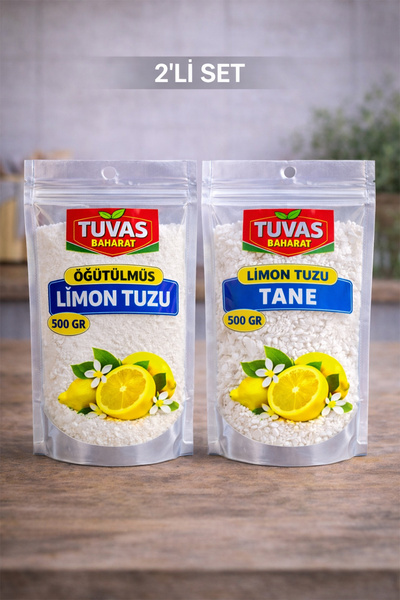 TUVAS BAHARAT Limon Tuzu Öğütülmüş - Tane 2'li Set (500grx2) (Sitrik Asit) 10...