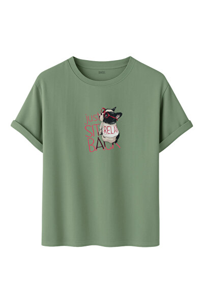 DK DAKSEL Tricou unisex Just Sit Back Relax Bulldog cu imprimeu cu bumbac 100...