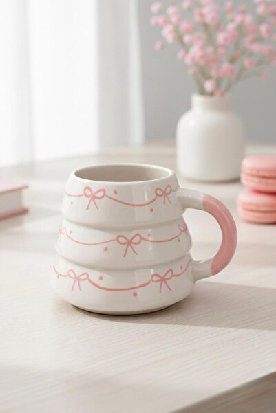 SeraCEY Fiyonk Desenli El İşlemeli Özel Tasarım El Yapımı Seramik Kupa