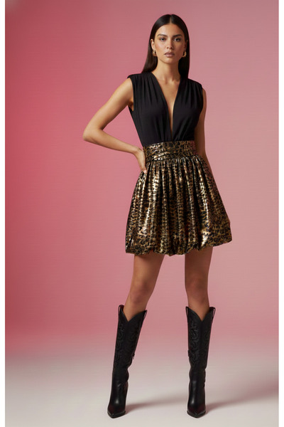 Elif Naz Moda Evi leopar drapeli balon etek