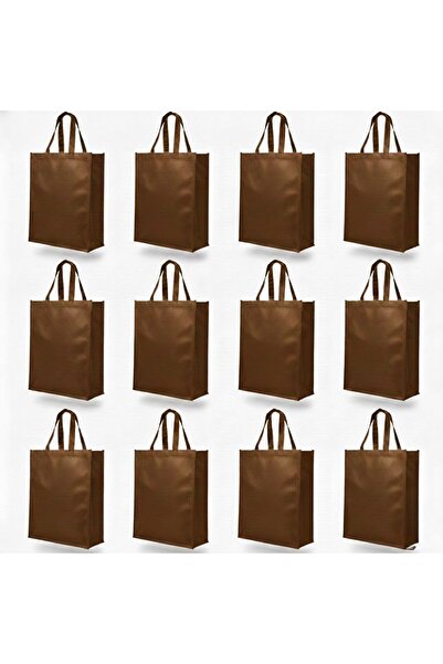 REX طقم أكياس تسوق بوليستر بمقابض (12 قطعة) - مقاس 33×42 سم - لون بني 68617C