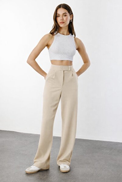 LUSHİGO Lussi Women's Lycra Cirt Closure Open Palazzo Pants Cream