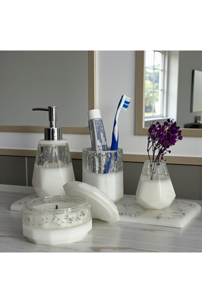 ARTEVIA HOME White Aura Epoksi Banyo Sabunluk Seti - Sıvı Sabunluk, Fırçalık,...