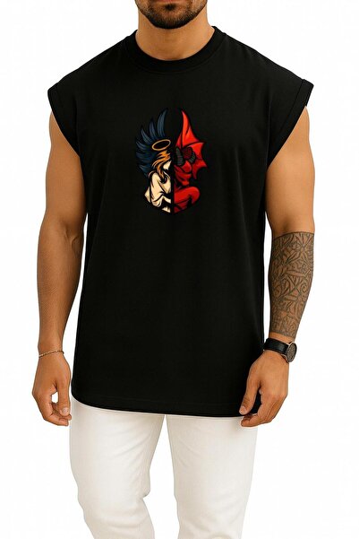 Bahriyeli Collection Oversized Angel and Demon Chest Printed Undershirt