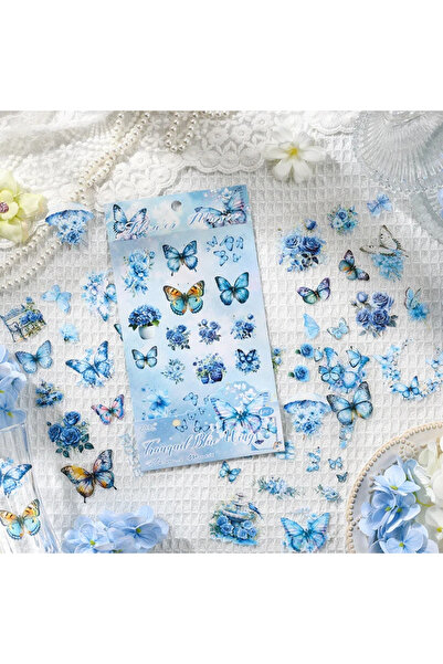 Kolbi Craft 4 Sheets 66Pcs Transparent Blue Butterfly Flower Sticker Bullet J...