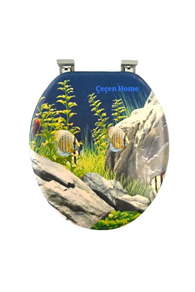 ÇEÇEN HOME (1 Adet) Okyanus Desenli Yumuşak Kapaklı Yumuşak Süngerli Klozet K...