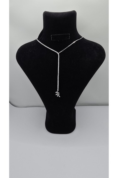 ahsenaksesuar2025 Stainless Steel Silver Color Leaf Themed Zircon Stone Y Mod...