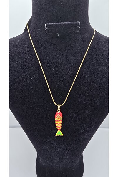 ahsenaksesuar2025 Paslanmaz Çelik Sarı Kırmızı Şans Balığı Model Unisex Kolye