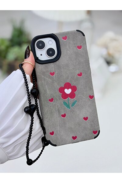 Go Aksesuar Flexible Silicone Case with Charmlı Burgundy Floral Design Compat...