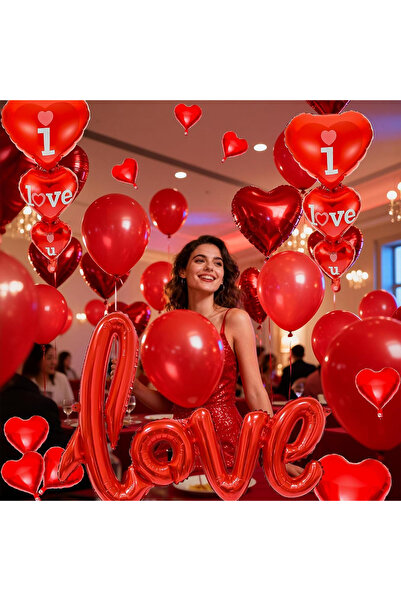 BALON DİYARI Сет балони за Свети Валентин - фолио с надпис „Love“ + червени б...