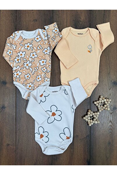Yenidoğan Organik Pamuk Kız Bebek 3lü Zıbın Çıtçıtlı Badi Set