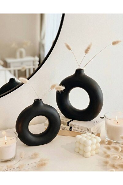 Hestia Home Σετ 2 Κεραμικών Δαχτυλιδιών Μικρό Μαύρο