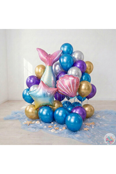 Joyane Mermaid Balloon Set 35 Pieces |   Purple Blue Silver Gold Metallic Foi...