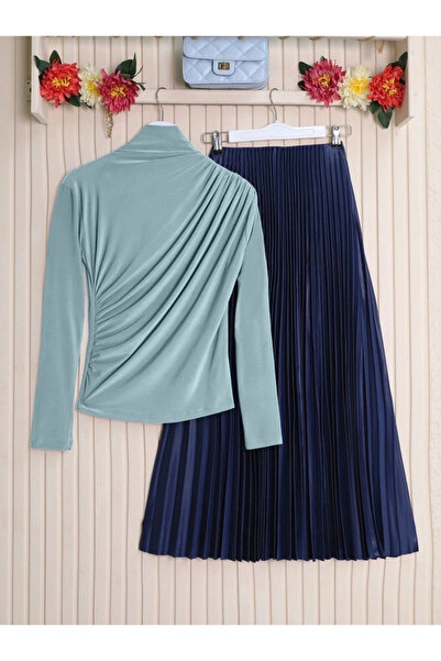 nedo7 Half Neck Gathered Sandy Blouse -Mint