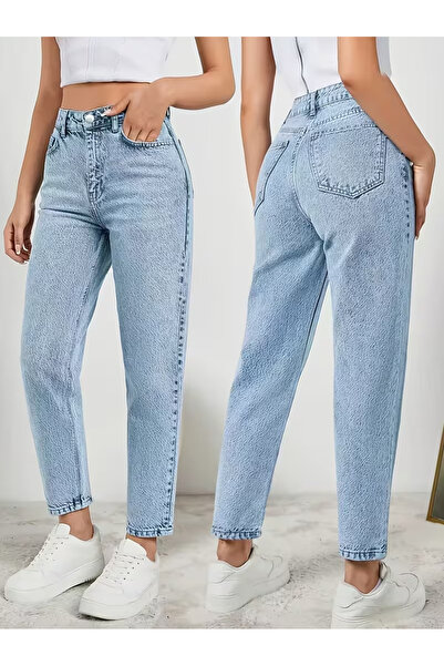 beeke Yüksek Bel Dar Paça Pamuklu Kot Pantolon - Mom Slim Jean