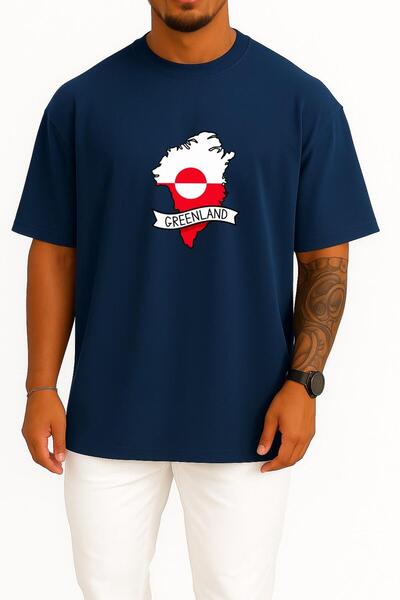 Bahriyeli Collection Oversized Greenland Denmark Chest Printed Unisex T-Shirt