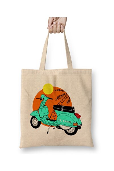 Toyaso Classic Taste Vespa White Cloth Bag Long Handle Shopping Bag Beach Bag