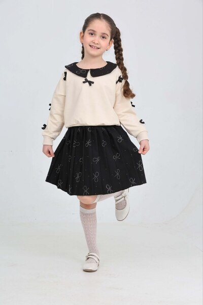 ARBİ kids Fusta din țesătură cu fundă pentru fetiță guler tip Peter Pan model...