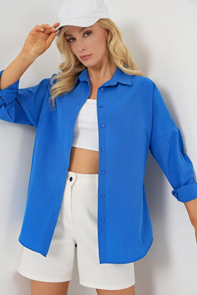 nedo7 3900 Oversize Long Basic Shirt - B. Blue