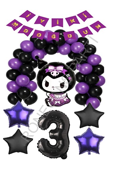 RÖNESANS PARTİ Renaissance Kuromi Happy Birthday Written Number Star Foil and...