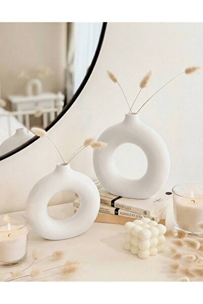 Hestia Home Σετ 2 Κεραμικών Δαχτυλιδιών Μικρό Λευκό Σετ