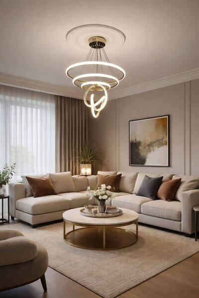 luminza tasarım halka 3 lü lüx avize kumandalı 3 renk ışık