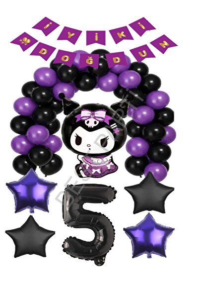 BEST PARTİ Best Kuromi Happy Birthday Written Number Star Foil and Latex Ball...