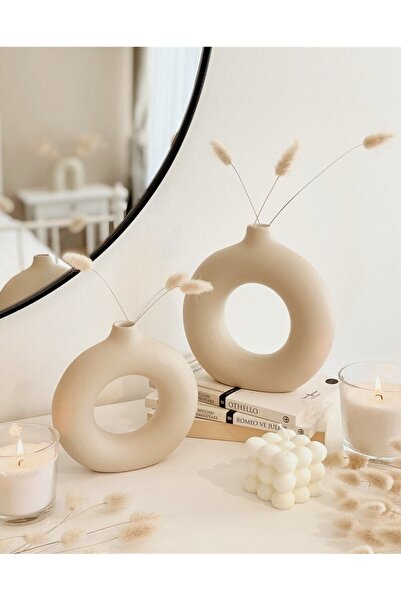 Hestia Home طقم حلقات سيراميك صغير مكون من قطعتين باللون البيج