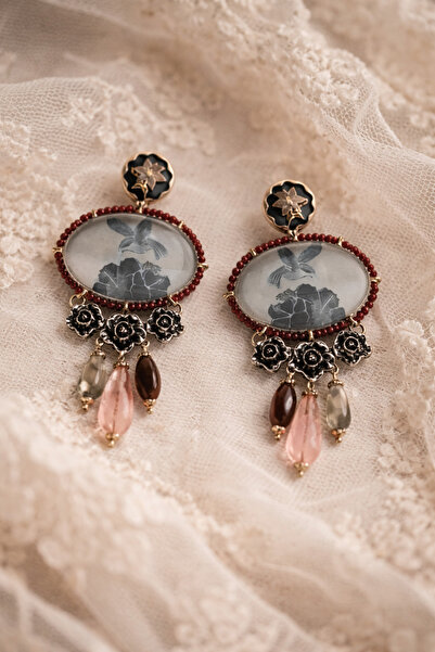 MIRADA JEWELRY Bohemian Art Kuş ve Çiçek Figürlü Etnik Küpe