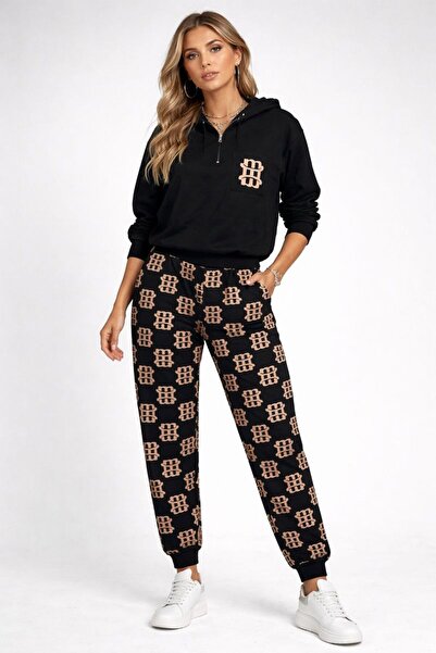 Çeşme Home Hooded Zippered Patterned Women's Tracksuit Set – Thin Medium Thic...