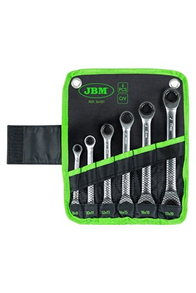 JBM Set of 6 Ratchet Ring Wrenches JBM, 72 Teeth, Sizes 8 - 19 mm