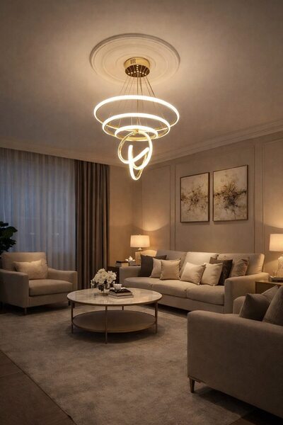 OSC HOME halka 3 lü lüx avize sarı kumandalı