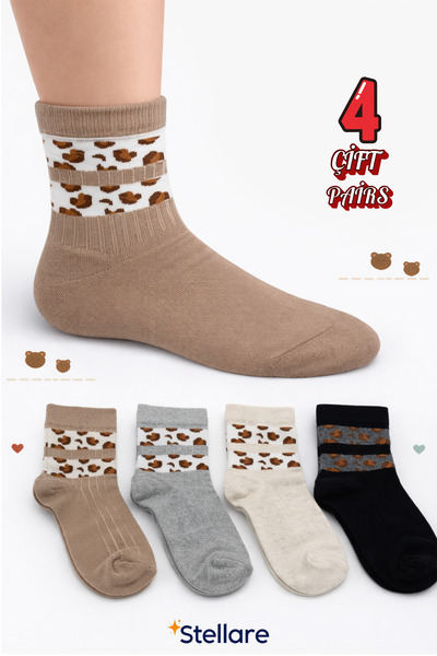 stellare Детски чорапи с леопардов принт, 4 чифта – памучни унисекс чорапи за...