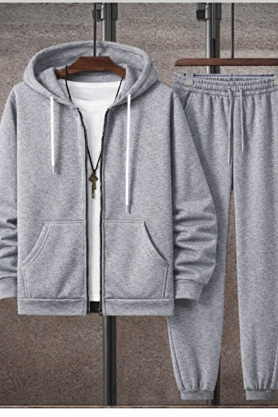 K&S Set de trening cu fermoar cu glugă neimprimat