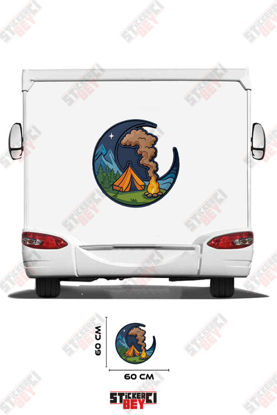 STİCKERCI BEY Camps and Tents Patterned Moon Visual Caravan Sticker Coating