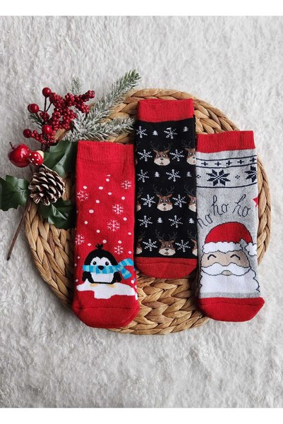 EFİLACCESSORİES Christmas Themed 3-Piece Towel Socks for 13-14 Year Old Girls...