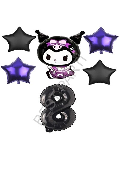 BEST PARTİ Best Kuromi Rakam Purple-Black Star Foil Balloon Set Age-8