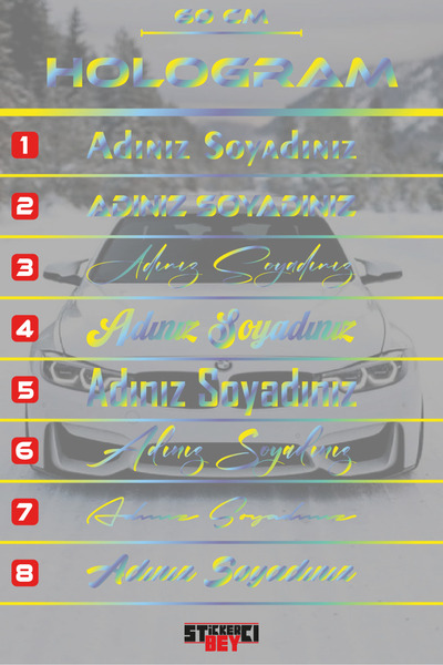 STİCKERCI BEY 60 CM AD SOYAD ARAÇ STİCKER -İSİM SOY İSİM ARABA YAZISI - MOTOR...