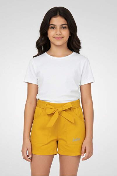 Bebe Kids Girl Embroidered Logo Basic Shorts, Gold